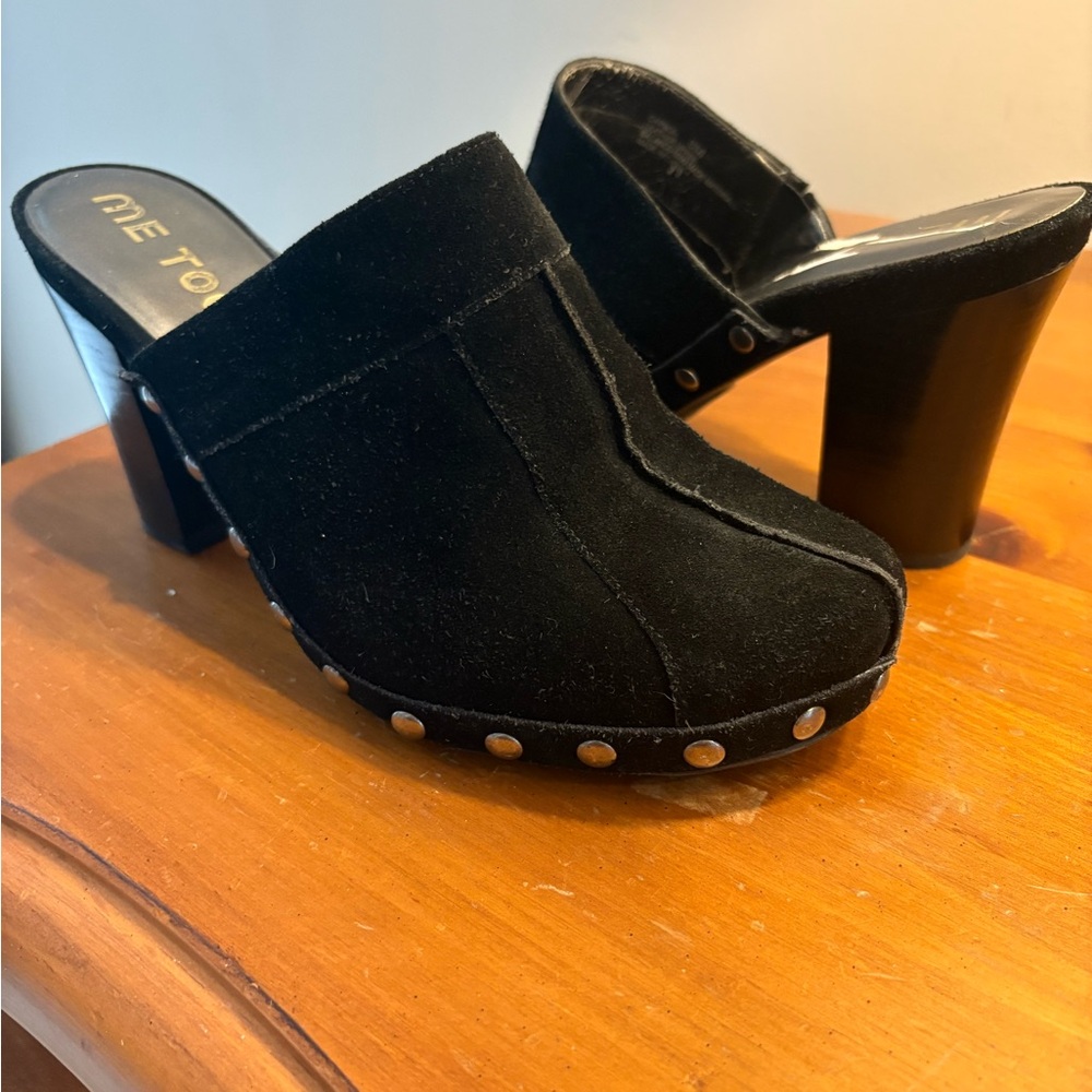Me Too Black Suede Heeled Mules